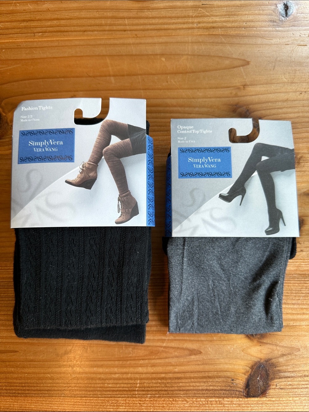 Simply Vera By Vera Wang Bundle of Two Pairs of Black and Gray Tights Size 2-3.